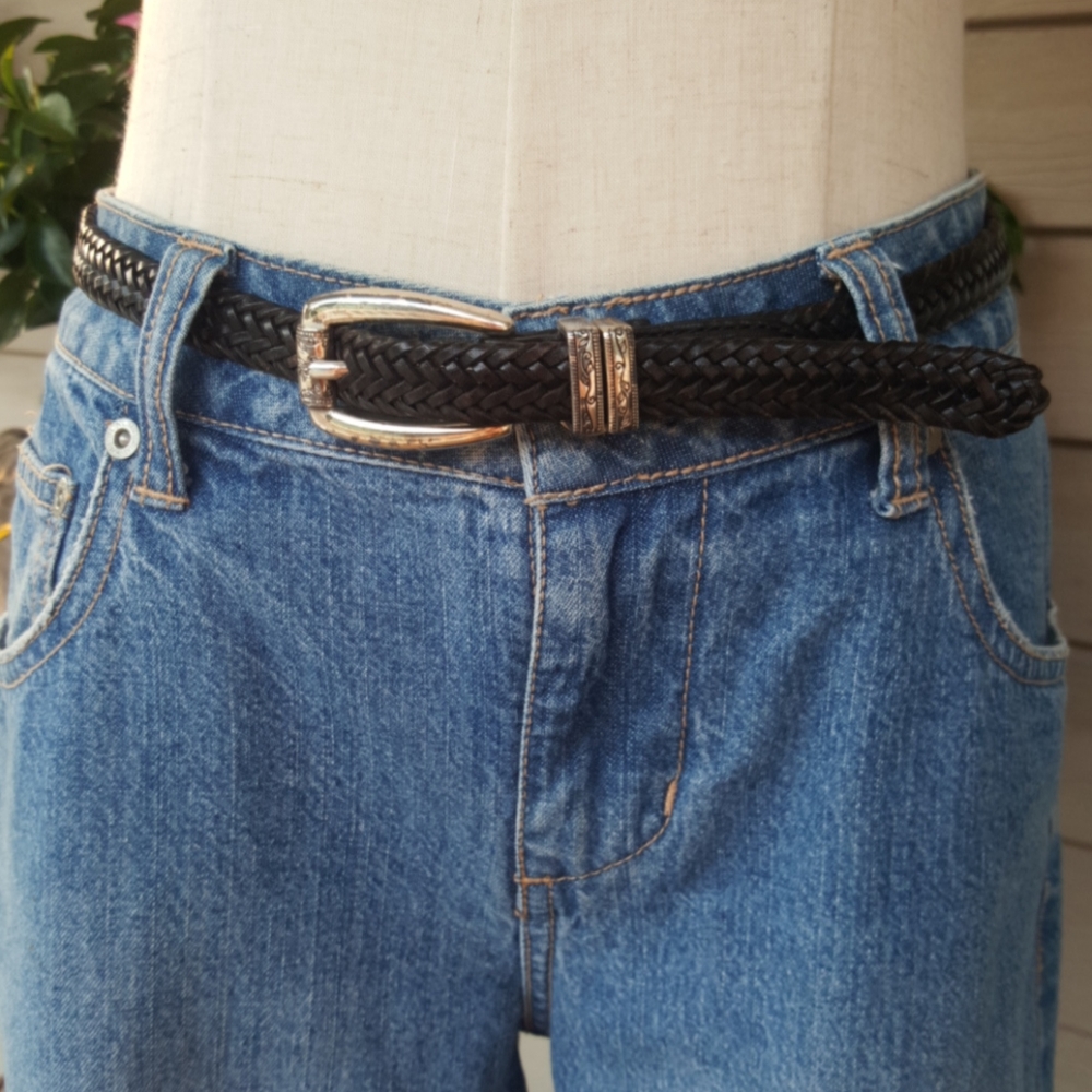 TALBOTS ♡ Absolutely Gorgeous Vintage Genuine Black Leather 2 Row Braided Belt S